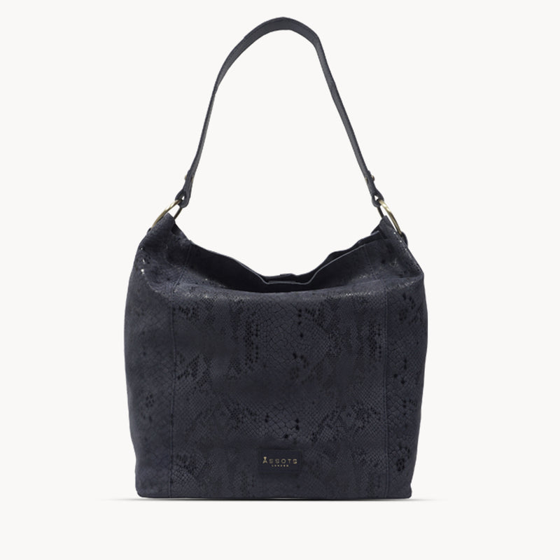 'Esme' Navy Python Snake Real Leather Slouchy Hobo Bag