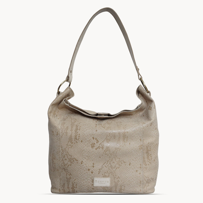 'Esme' Cream Python Snake Real Leather Slouchy Hobo Bag