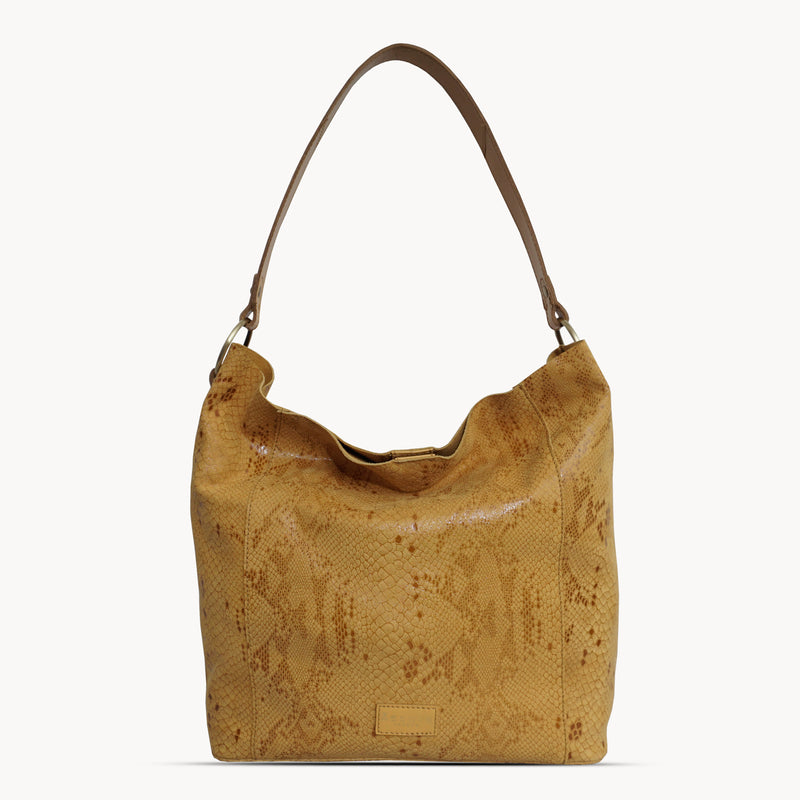 'Esme' Mustard Python Snake Real Leather Slouchy Hobo Bag