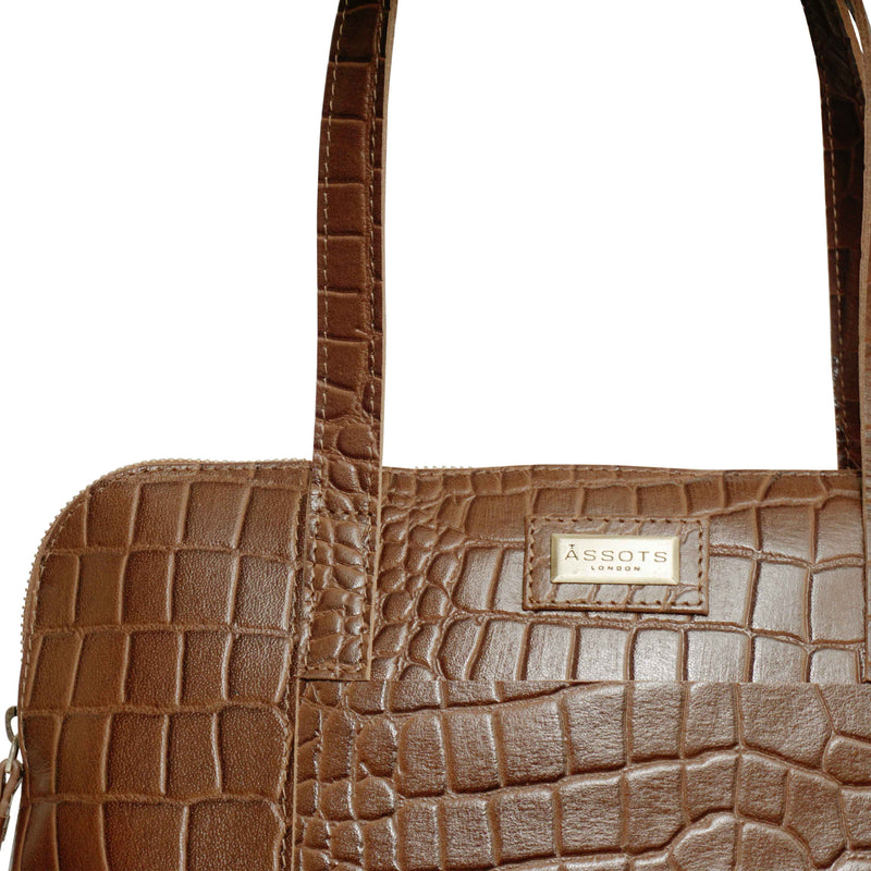 'Eva' Tan Croc Real Leather Designer Unlined Tote Bag