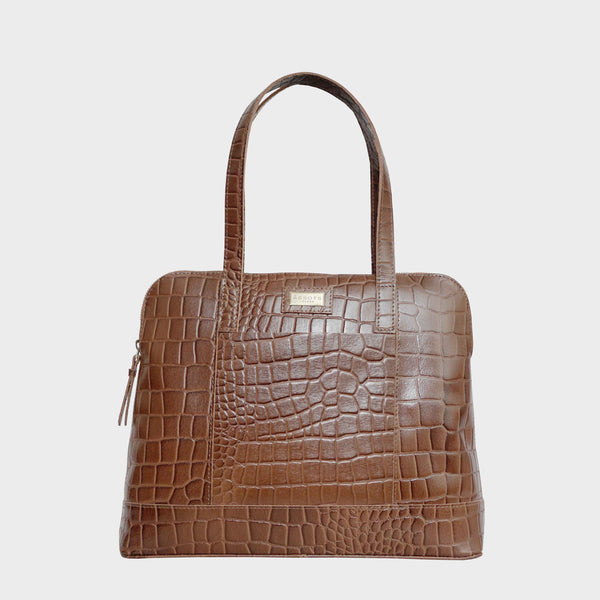 'Eva' Tan Croc Real Leather Designer Unlined Tote Bag