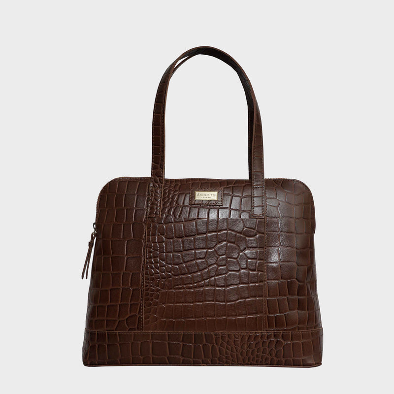 'Eva' Tan Croc Real Leather Designer Unlined Tote Bag
