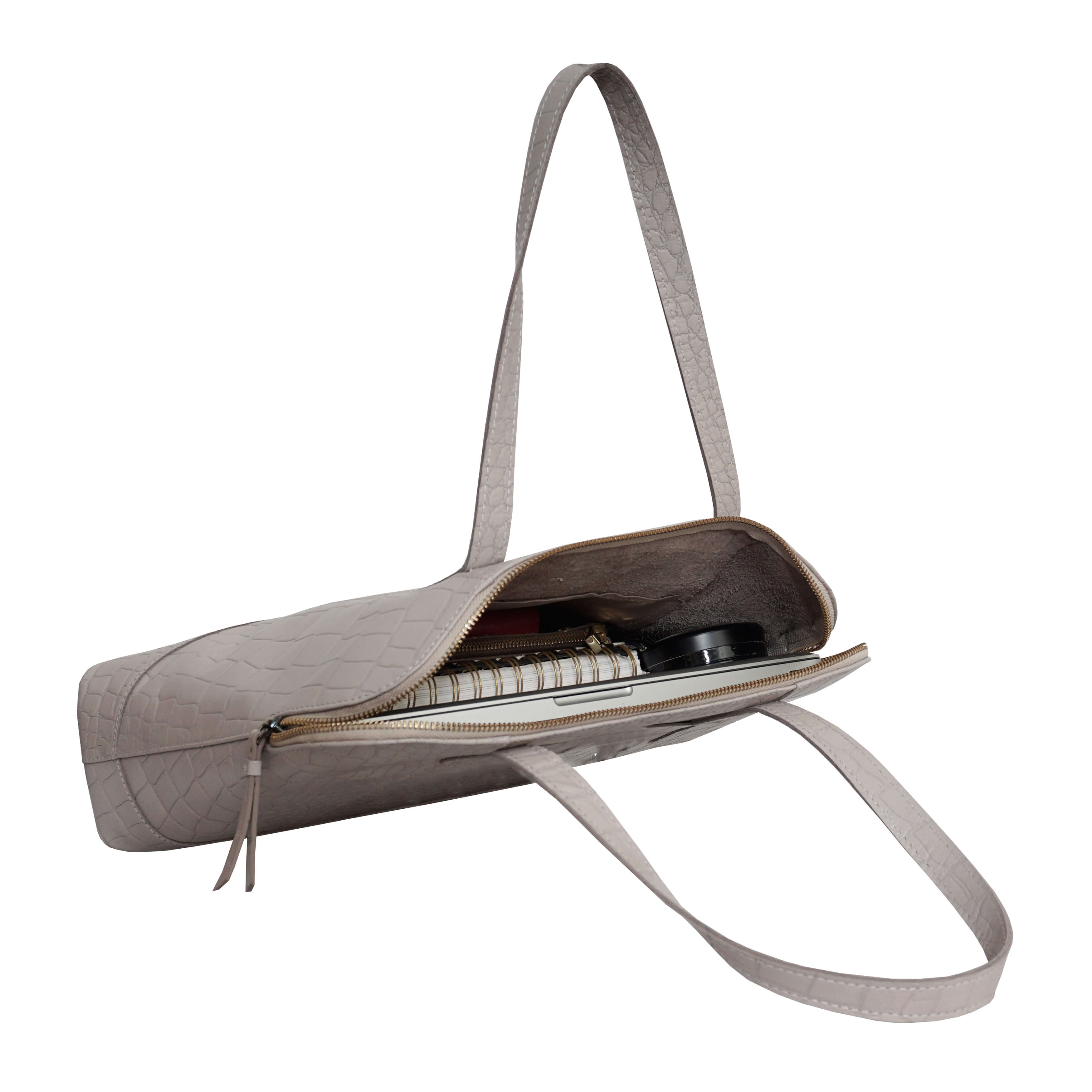 'Eva' Ice Grey Croc Real Leather Designer Unlined Tote Bag