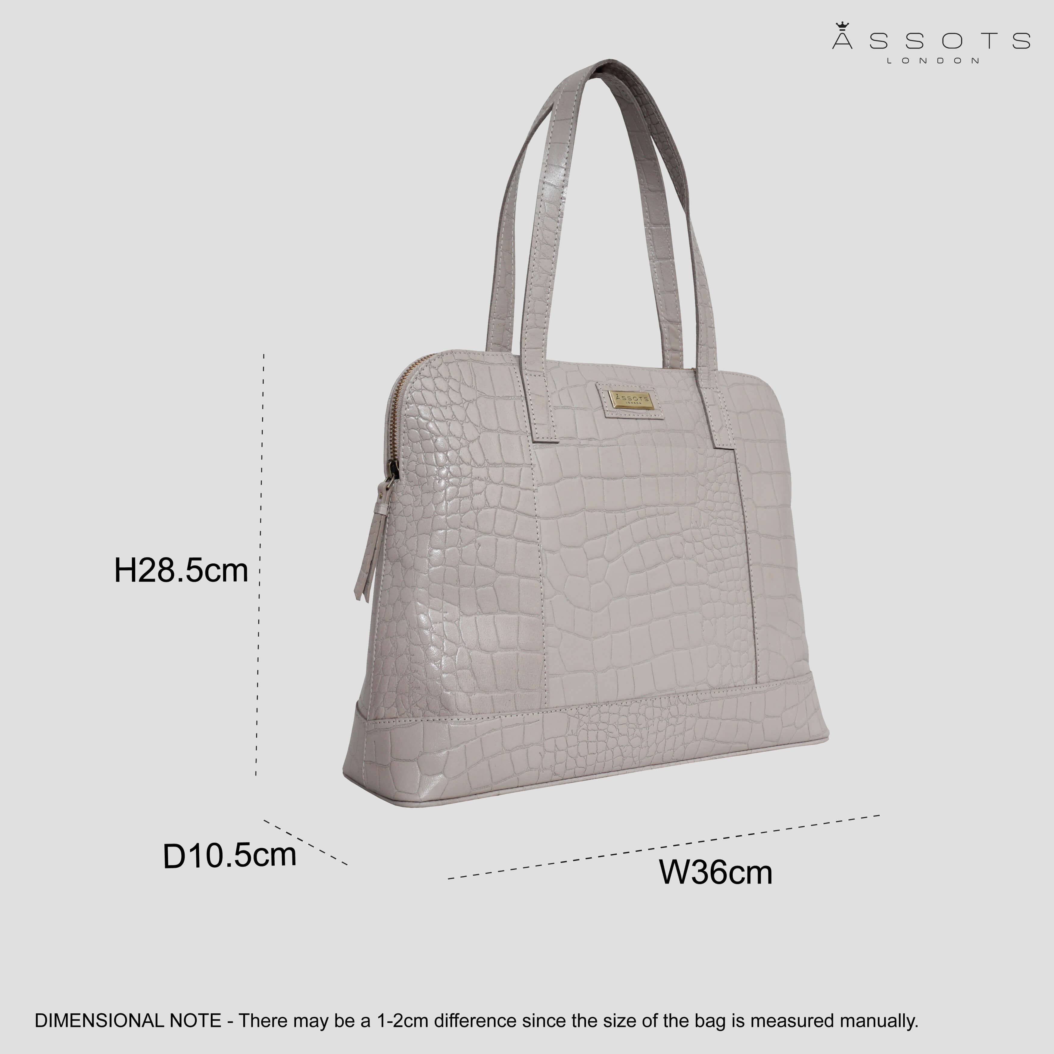'Eva' Ice Grey Croc Real Leather Designer Unlined Tote Bag