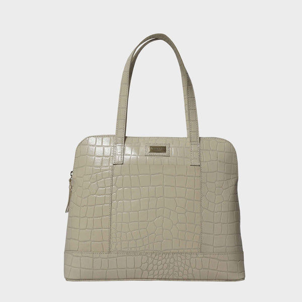 'Eva' Off White Croc Real Leather Designer Unlined Tote Bag