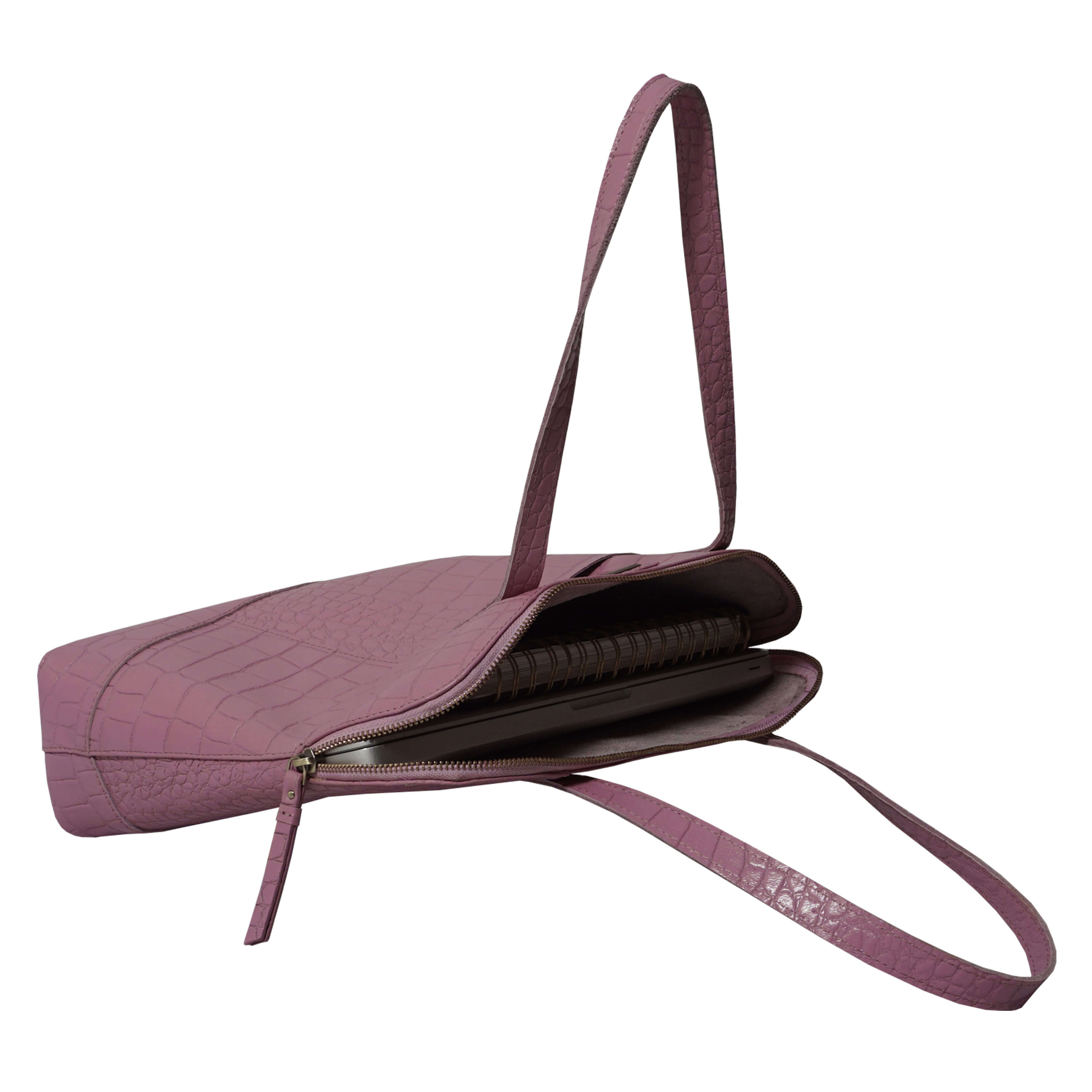 'Eva' Pink Croc Real Leather Designer Unlined Tote Bag