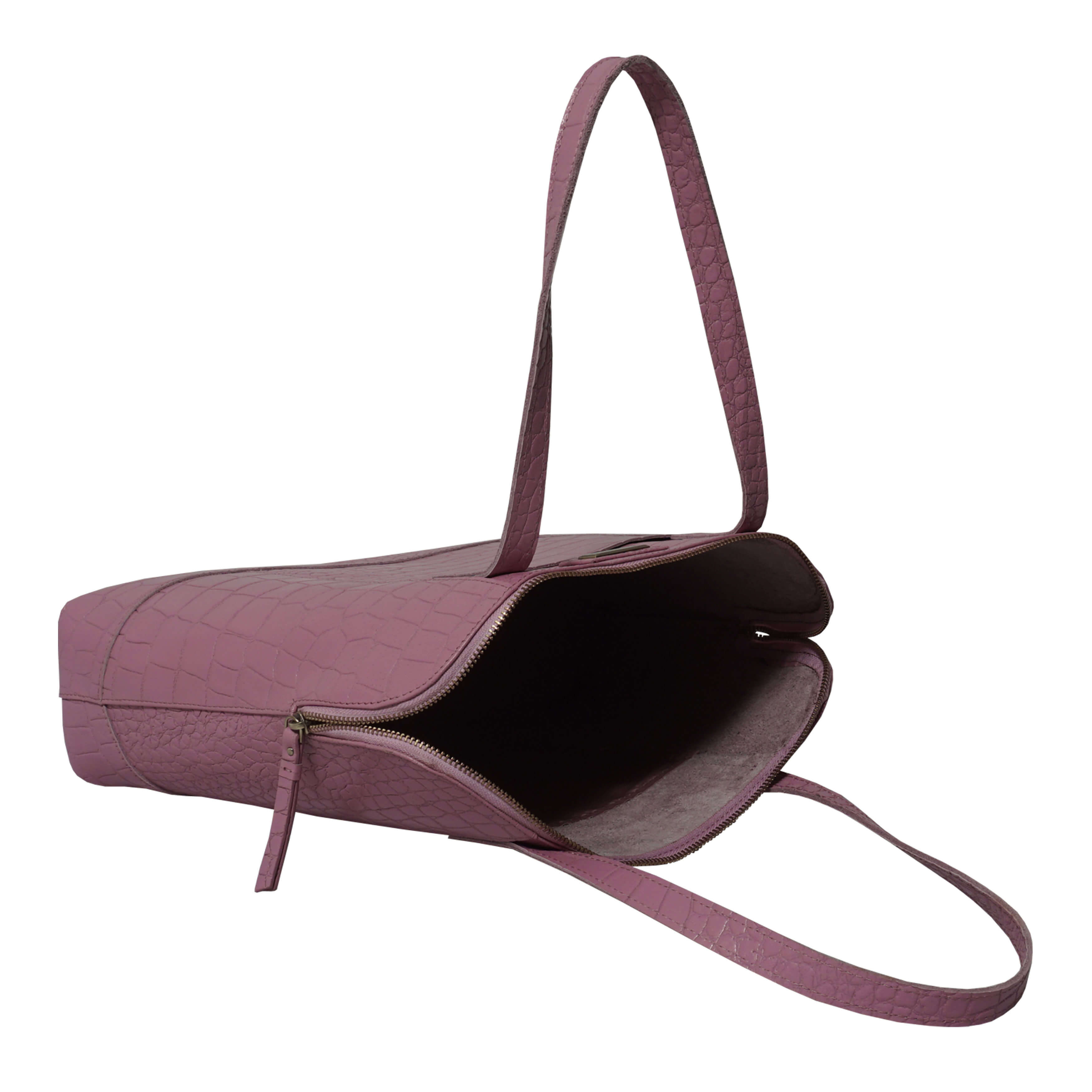 'Eva' Pink Croc Real Leather Designer Unlined Tote Bag