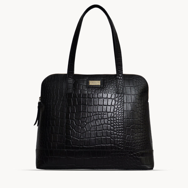 'Eva' Black Croc Real Leather Designer Unlined Tote Bag