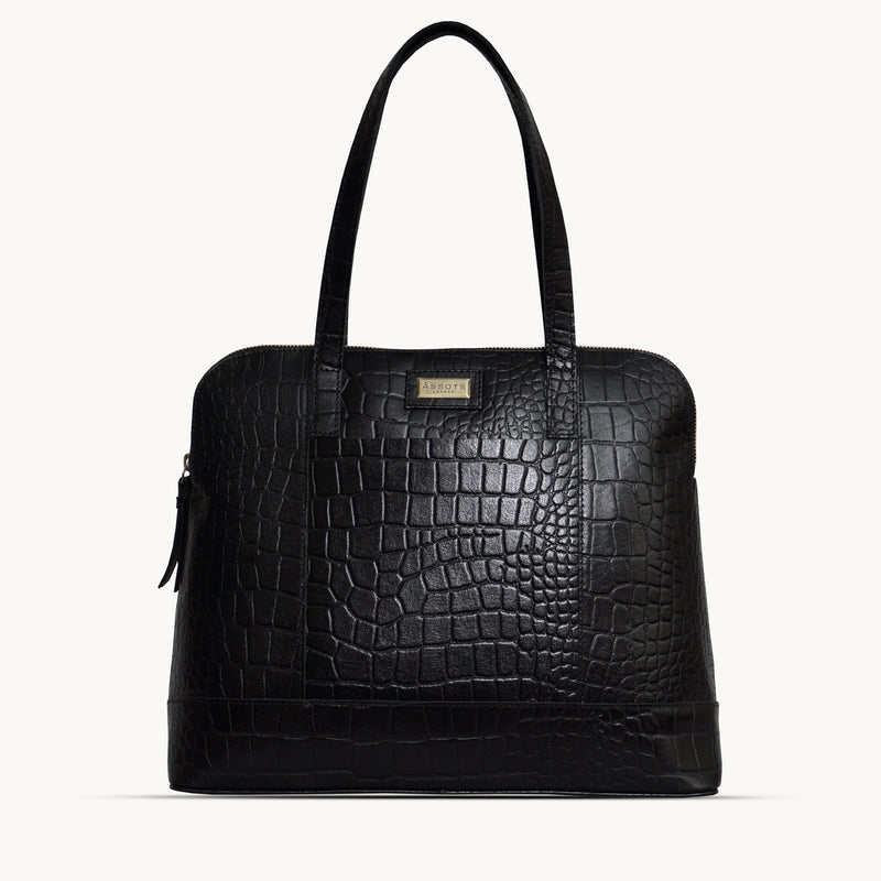'Eva' Black Croc Real Leather Designer Unlined Tote Bag