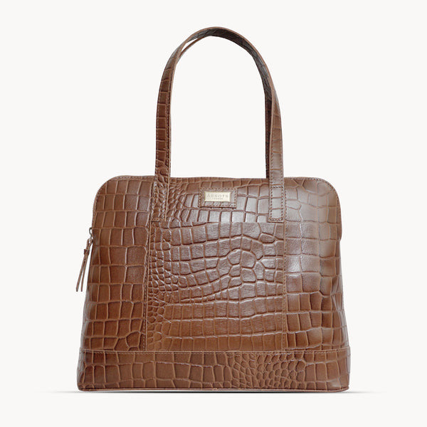 'Eva' Tan Croc Real Leather Designer Unlined Tote Bag