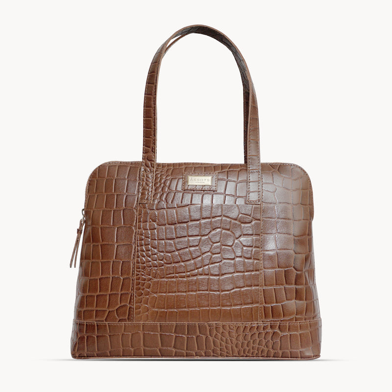 'Eva' Tan Croc Real Leather Designer Unlined Tote Bag