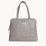 'Eva' Ice Grey Croc Real Leather Designer Unlined Tote Bag
