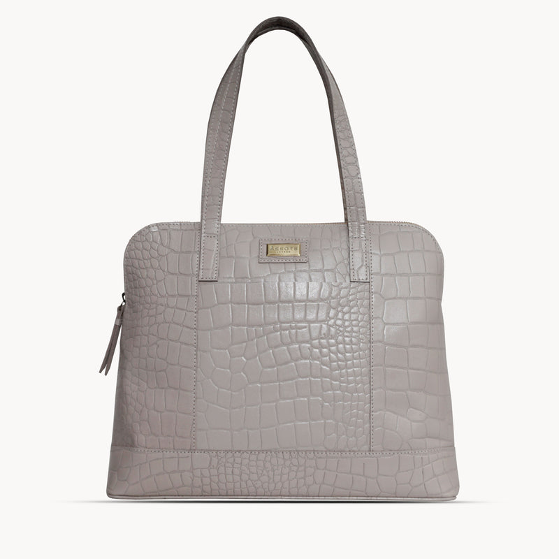 'Eva' Ice Grey Croc Real Leather Designer Unlined Tote Bag