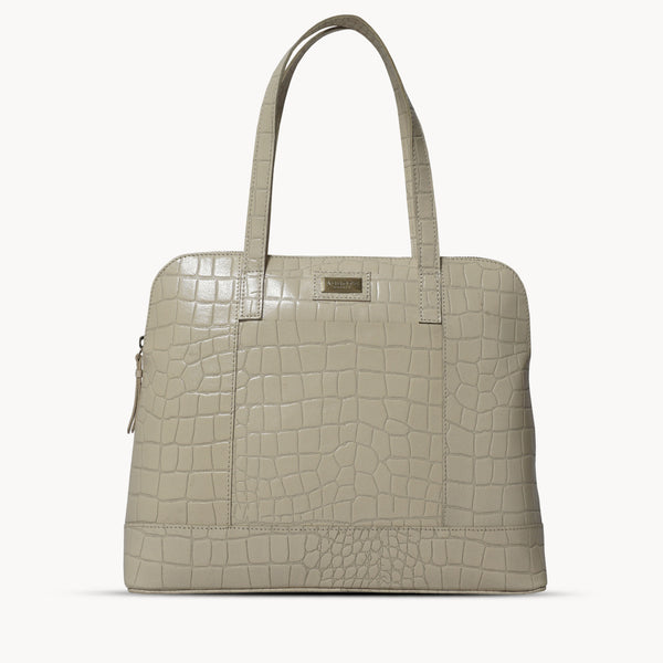 'Eva' Off White Croc Real Leather Designer Unlined Tote Bag