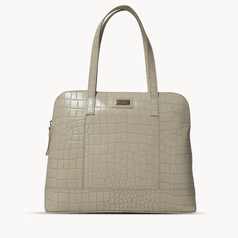 'Eva' Off White Croc Real Leather Designer Unlined Tote Bag