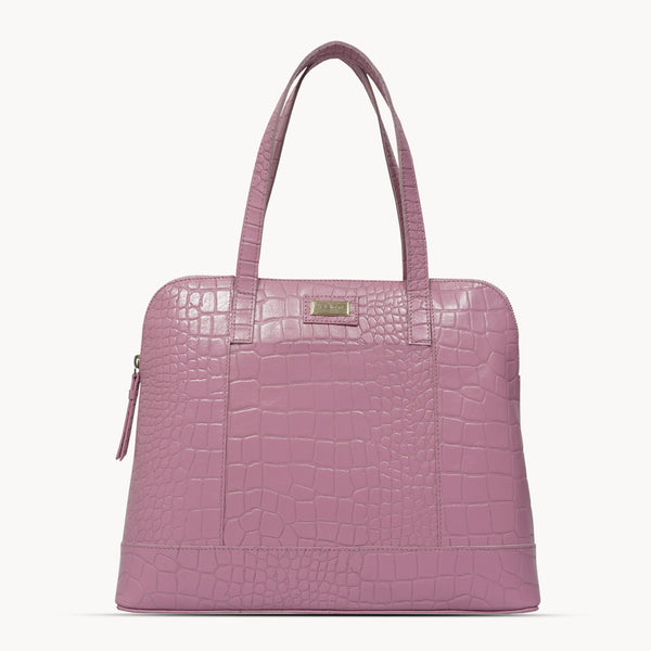 'Eva' Pink Croc Real Leather Designer Unlined Tote Bag