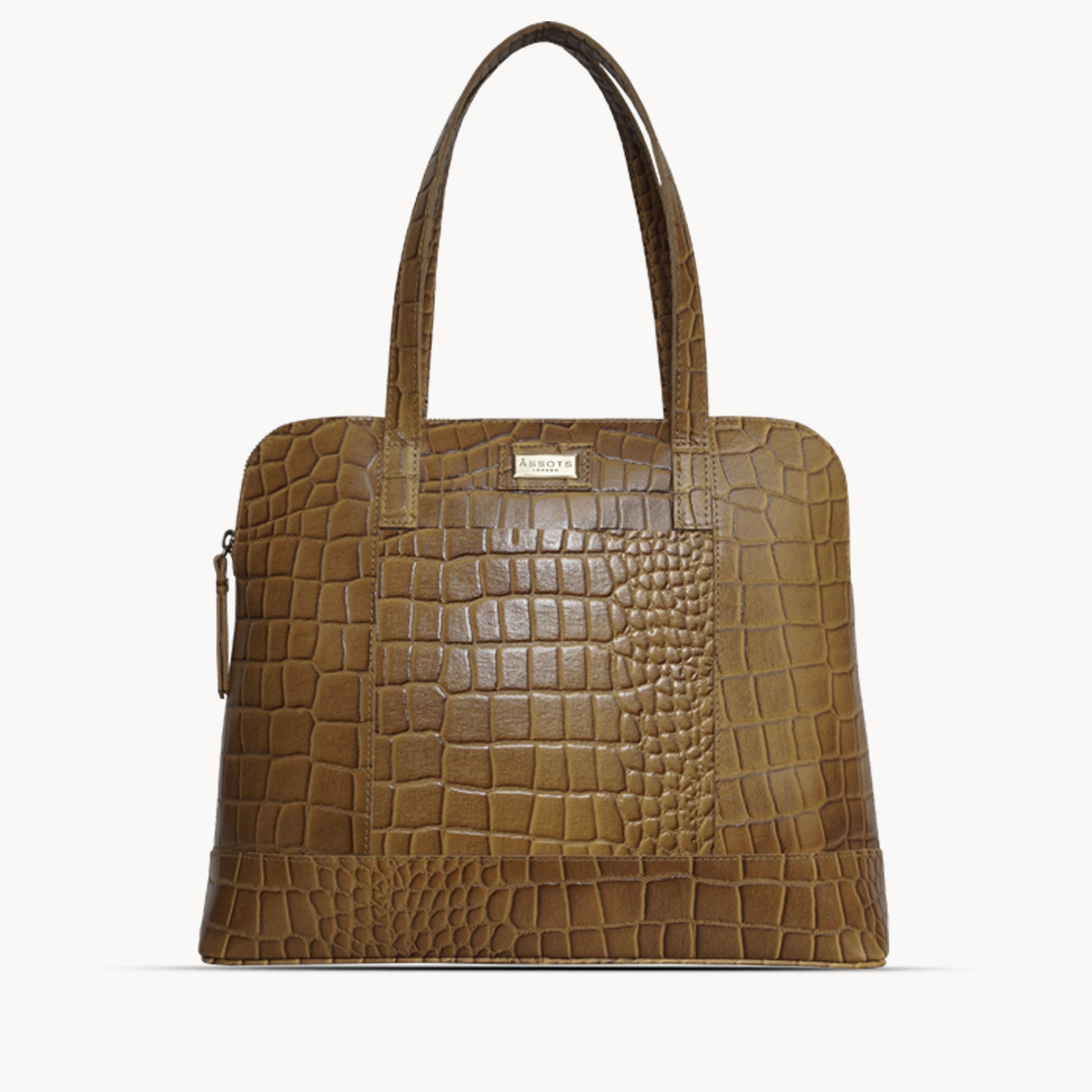 'Eva' Mustard Croc Real Leather Designer Unlined Tote Bag