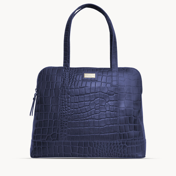 'Eva' Navy Croc Real Leather Designer Unlined Tote Bag