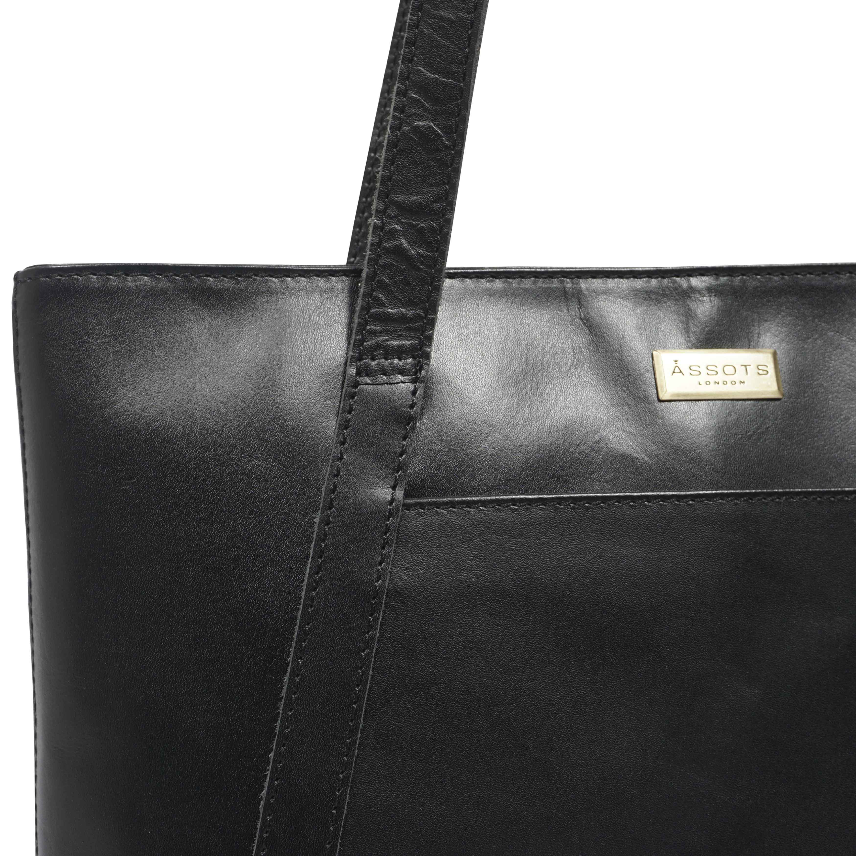'EVELYN' Black Polished VT Real Leather Designer Tote Work Bag