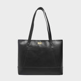 'EVELYN' Black Polished VT Real Leather Designer Tote Work Bag
