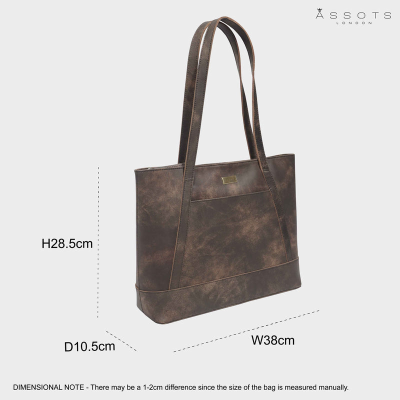 'EVELYN' Brown Crazy Horse Distressed Real Leather Designer Tote Work Bag