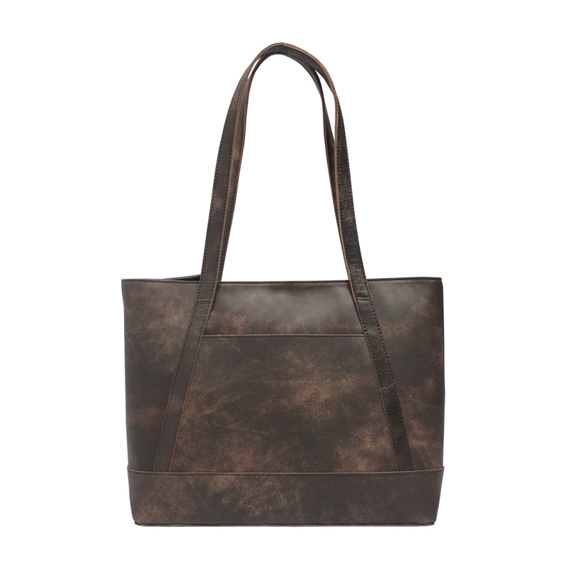 'EVELYN' Brown Crazy Horse Distressed Real Leather Designer Tote Work Bag
