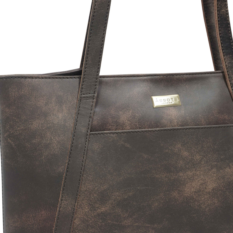 'EVELYN' Brown Crazy Horse Distressed Real Leather Designer Tote Work Bag