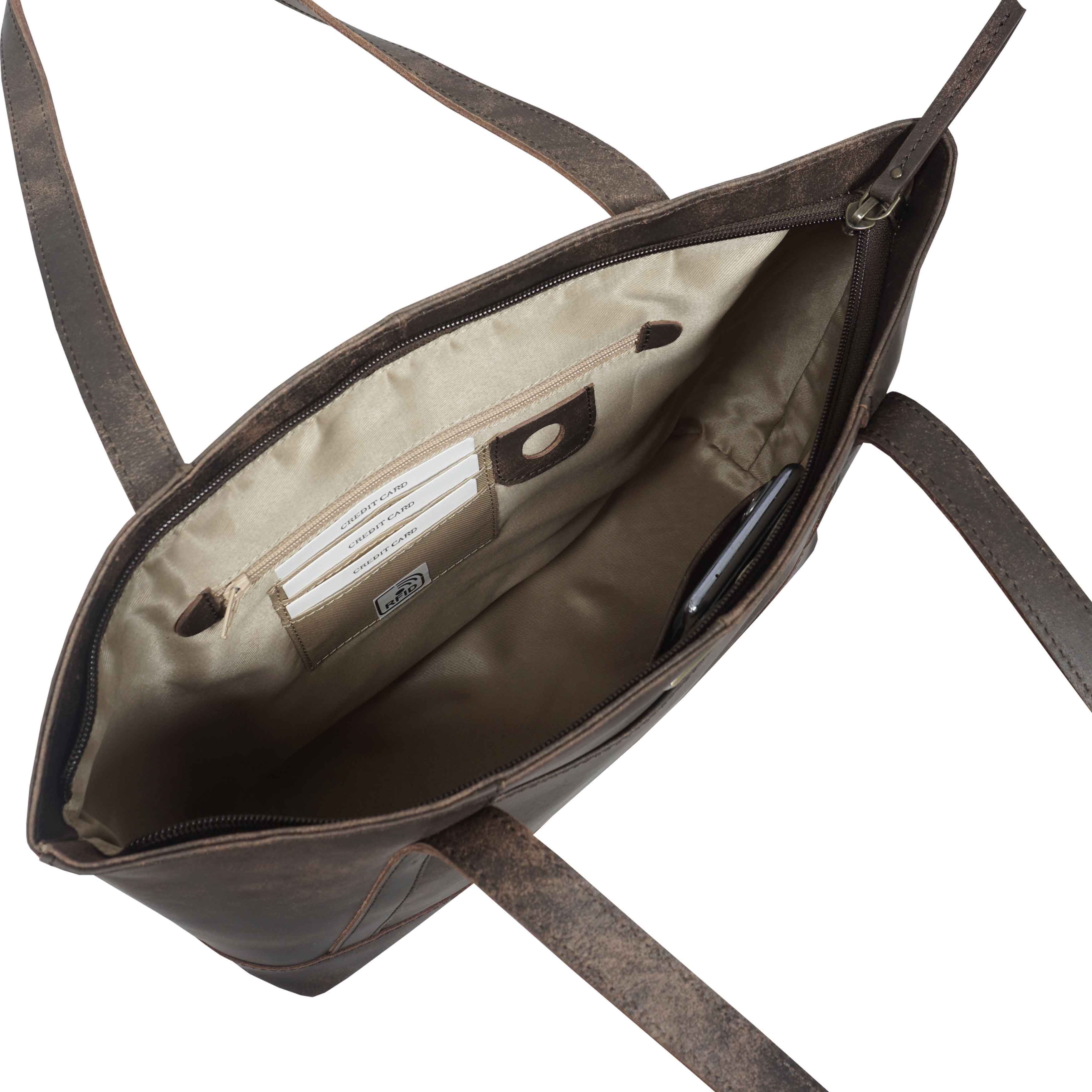 'EVELYN' Brown Crazy Horse Distressed Real Leather Designer Tote Work Bag