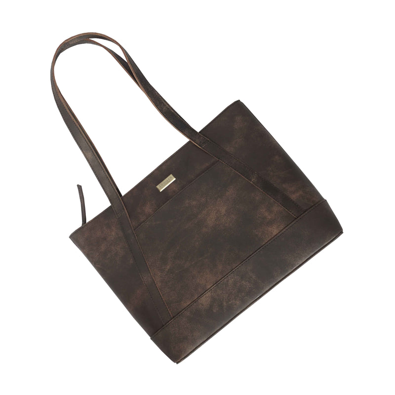 'EVELYN' Brown Crazy Horse Distressed Real Leather Designer Tote Work Bag