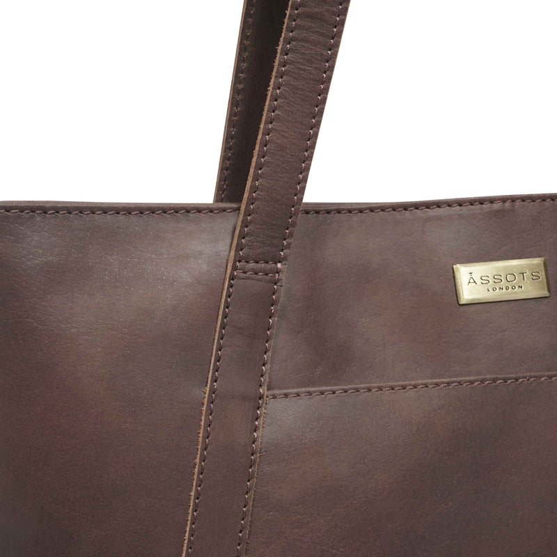 'EVELYN' Brown Oily Chestnut Real Leather Designer Tote Work Bag