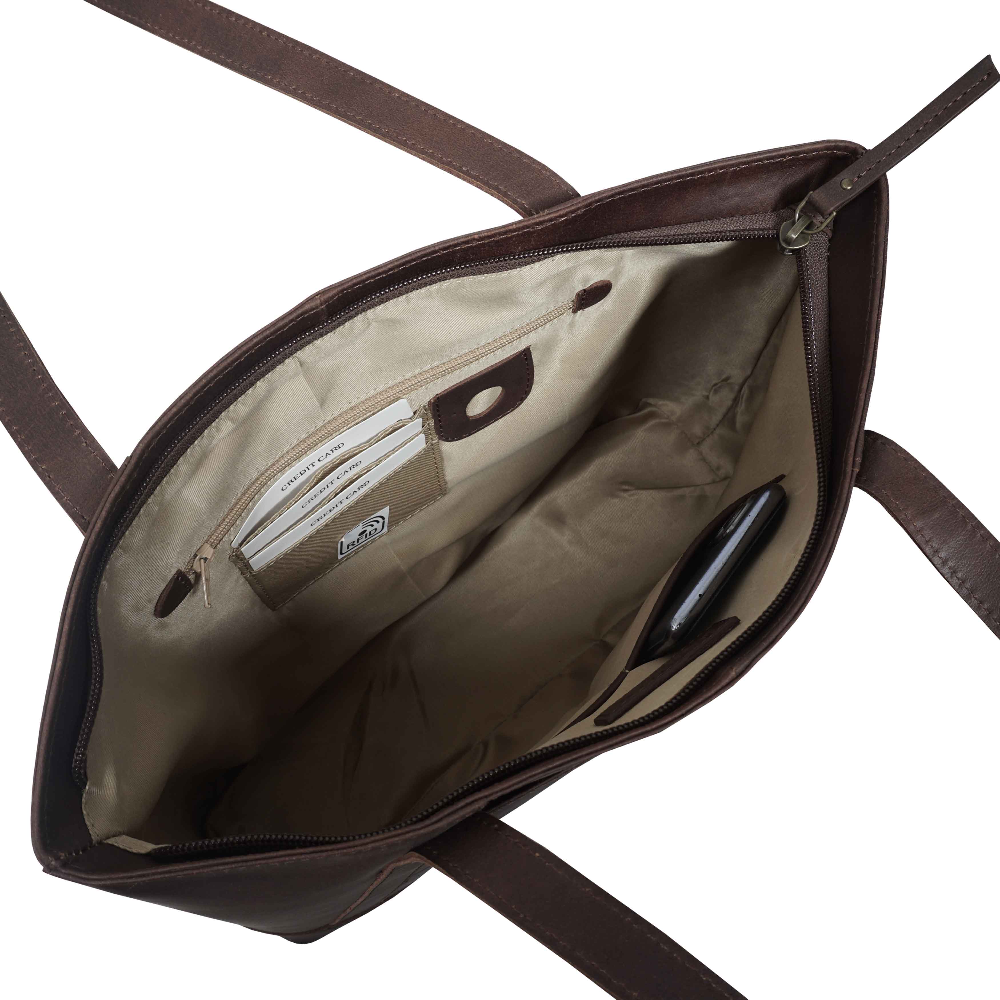 'EVELYN' Brown Oily Chestnut Real Leather Designer Tote Work Bag