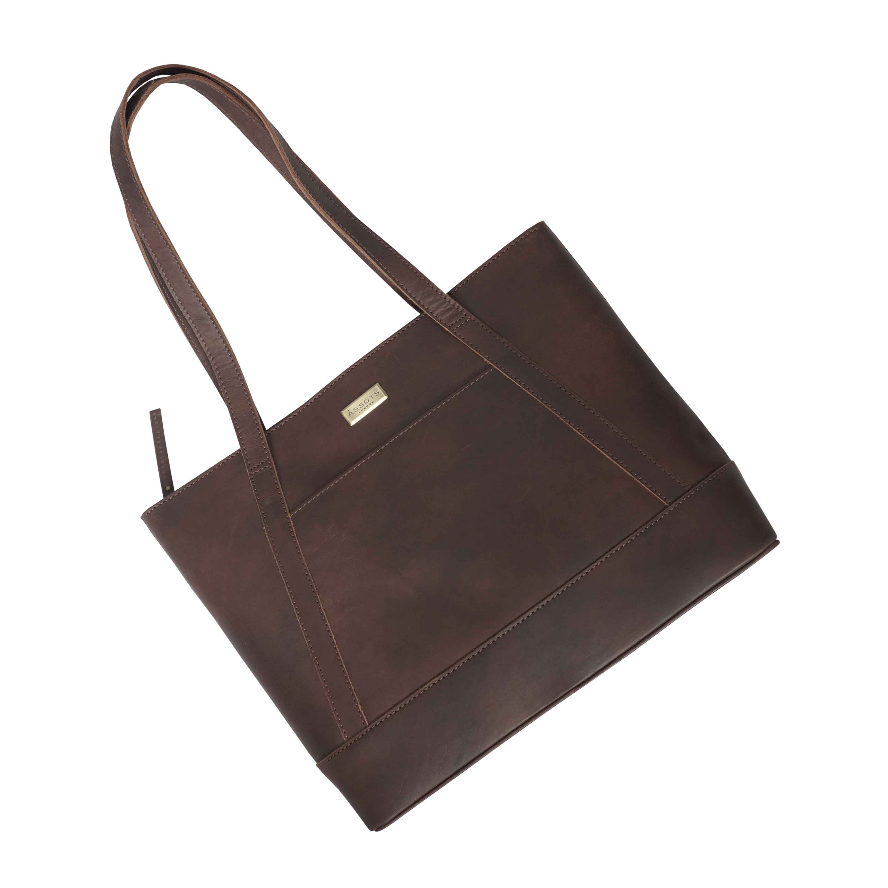 'EVELYN' Brown Oily Chestnut Real Leather Designer Tote Work Bag