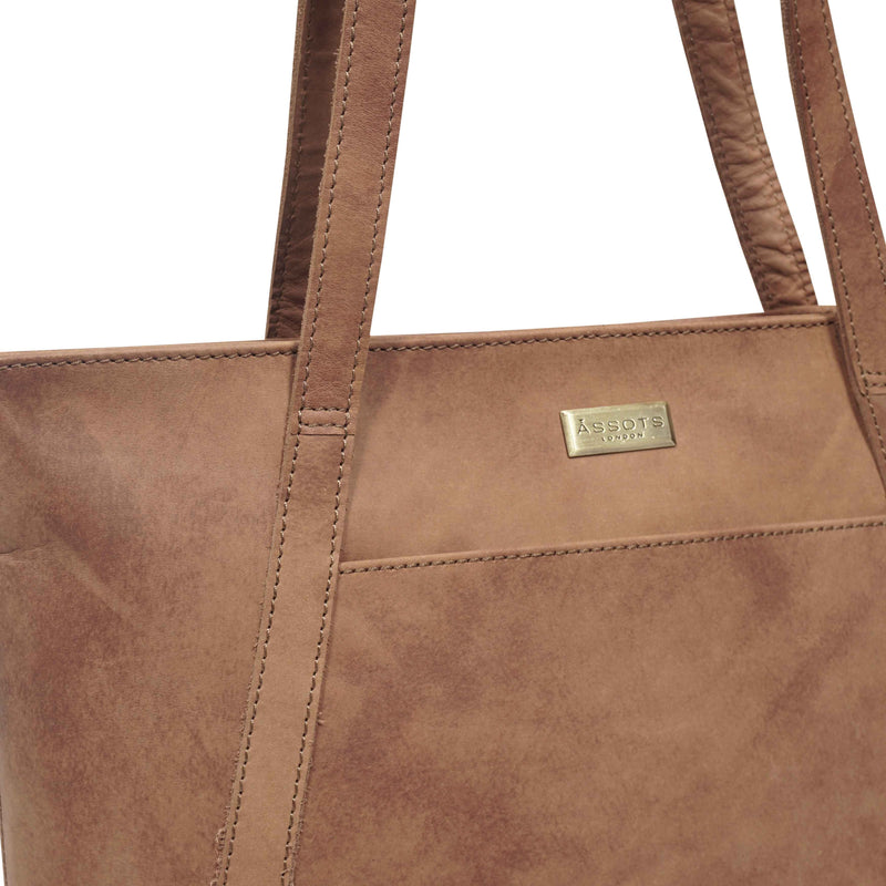 'EVELYN' Tan Walnut Real Distressed Leather Designer Tote Work Bag