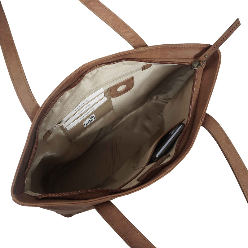 'EVELYN' Tan Walnut Real Distressed Leather Designer Tote Work Bag