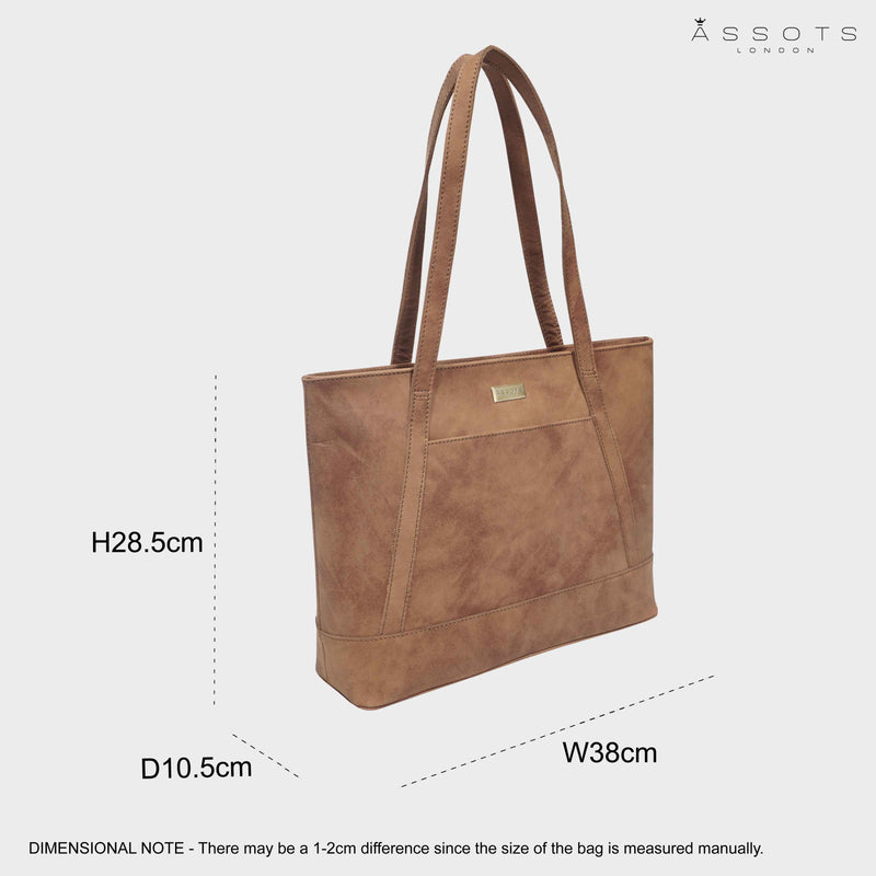 'EVELYN' Tan Walnut Real Distressed Leather Designer Tote Work Bag
