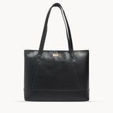 'EVELYN' Black Polished VT Real Leather Designer Tote Work Bag