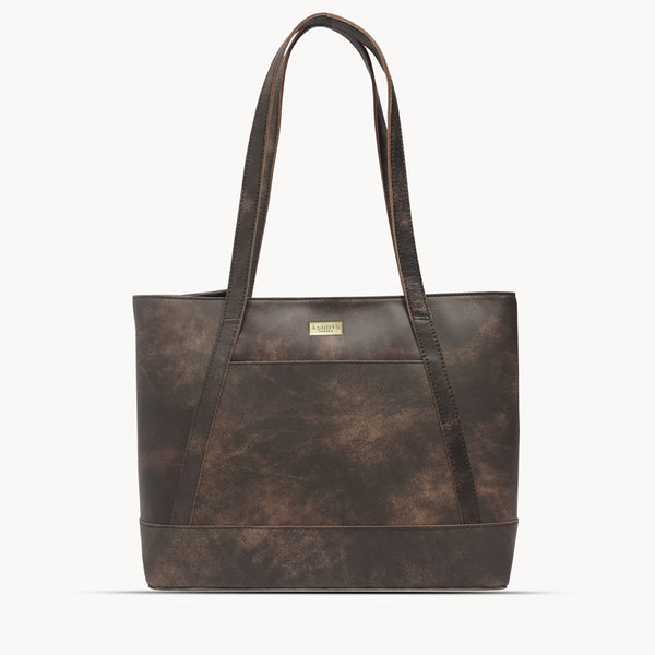 'EVELYN' Brown Crazy Horse Distressed Real Leather Designer Tote Work Bag