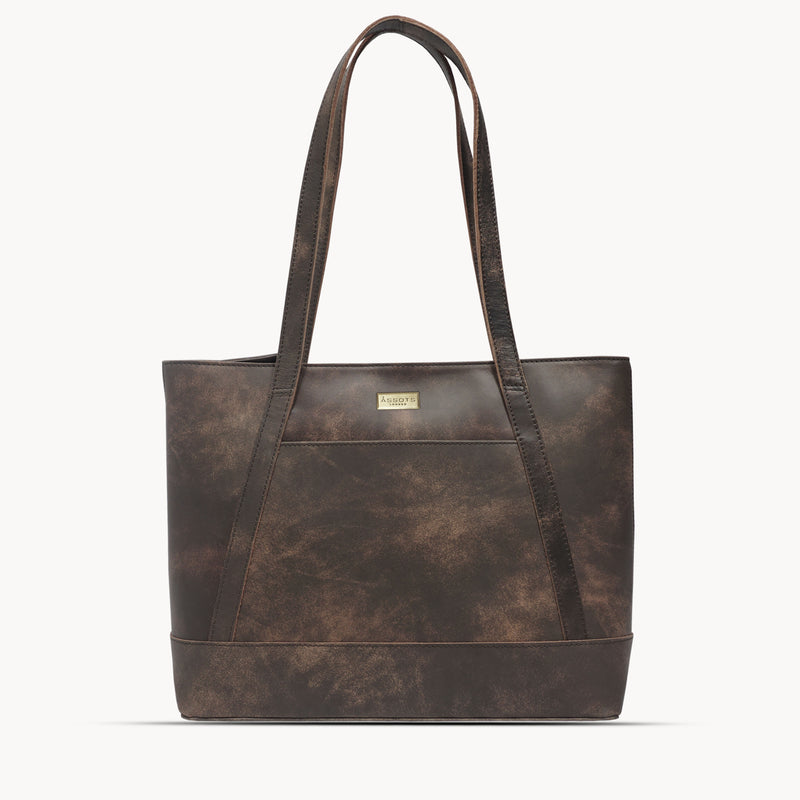 'EVELYN' Brown Crazy Horse Distressed Real Leather Designer Tote Work Bag