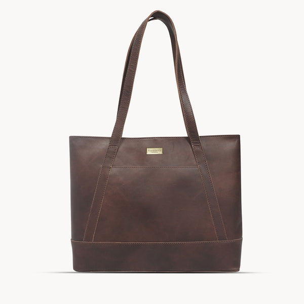 'EVELYN' Brown Oily Chestnut Real Leather Designer Tote Work Bag