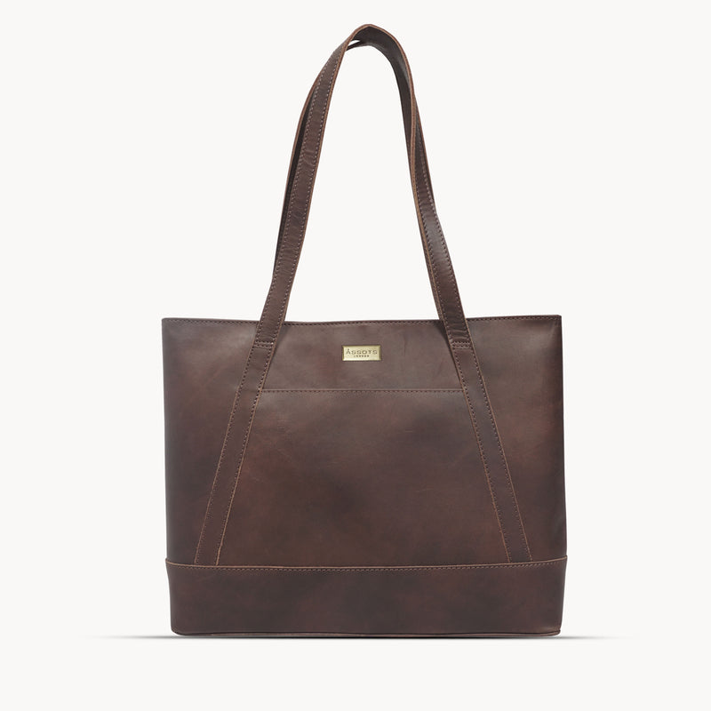 'EVELYN' Brown Oily Chestnut Real Leather Designer Tote Work Bag