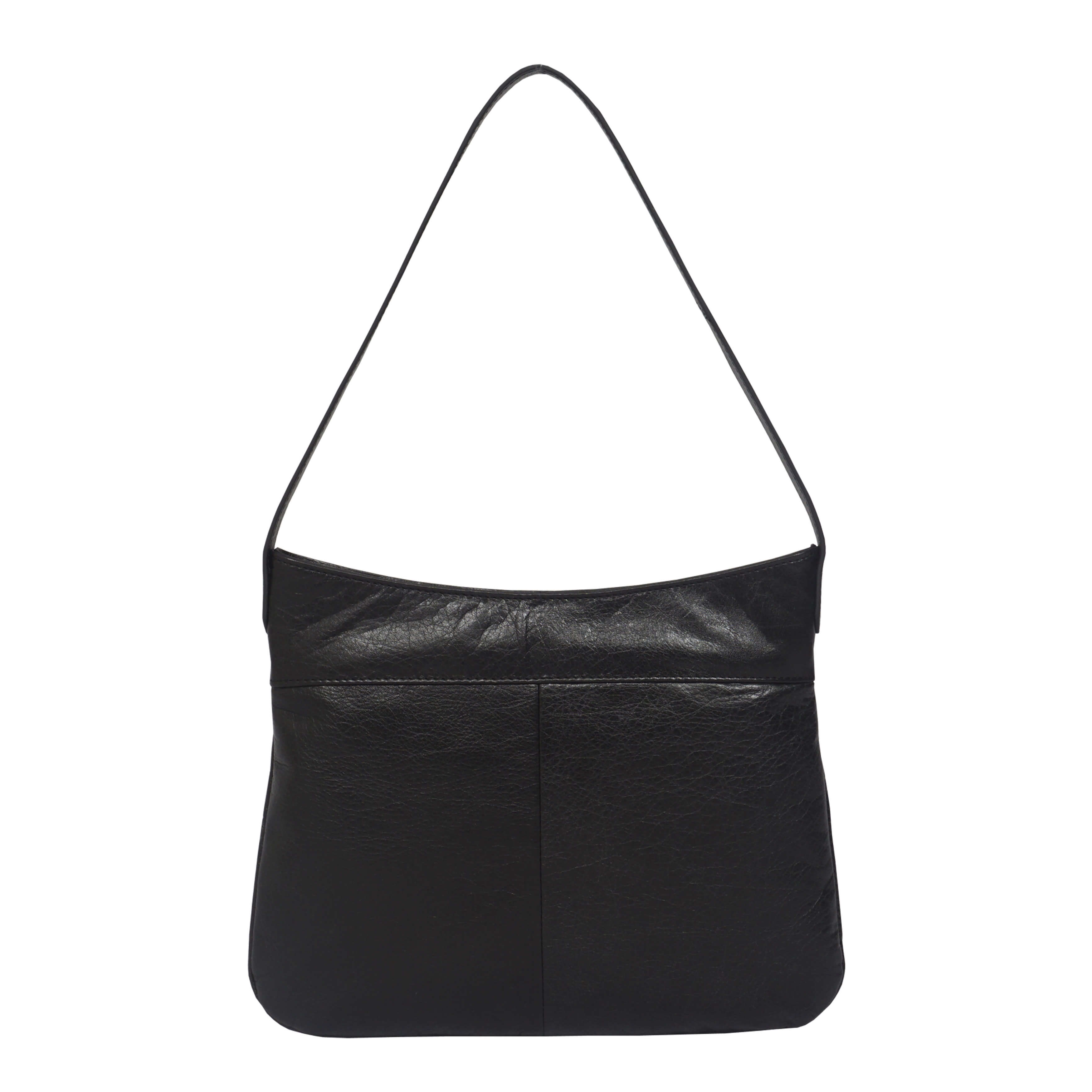 'EVIE' Black Pleated Real Leather Natural Grain Shoulder Bag