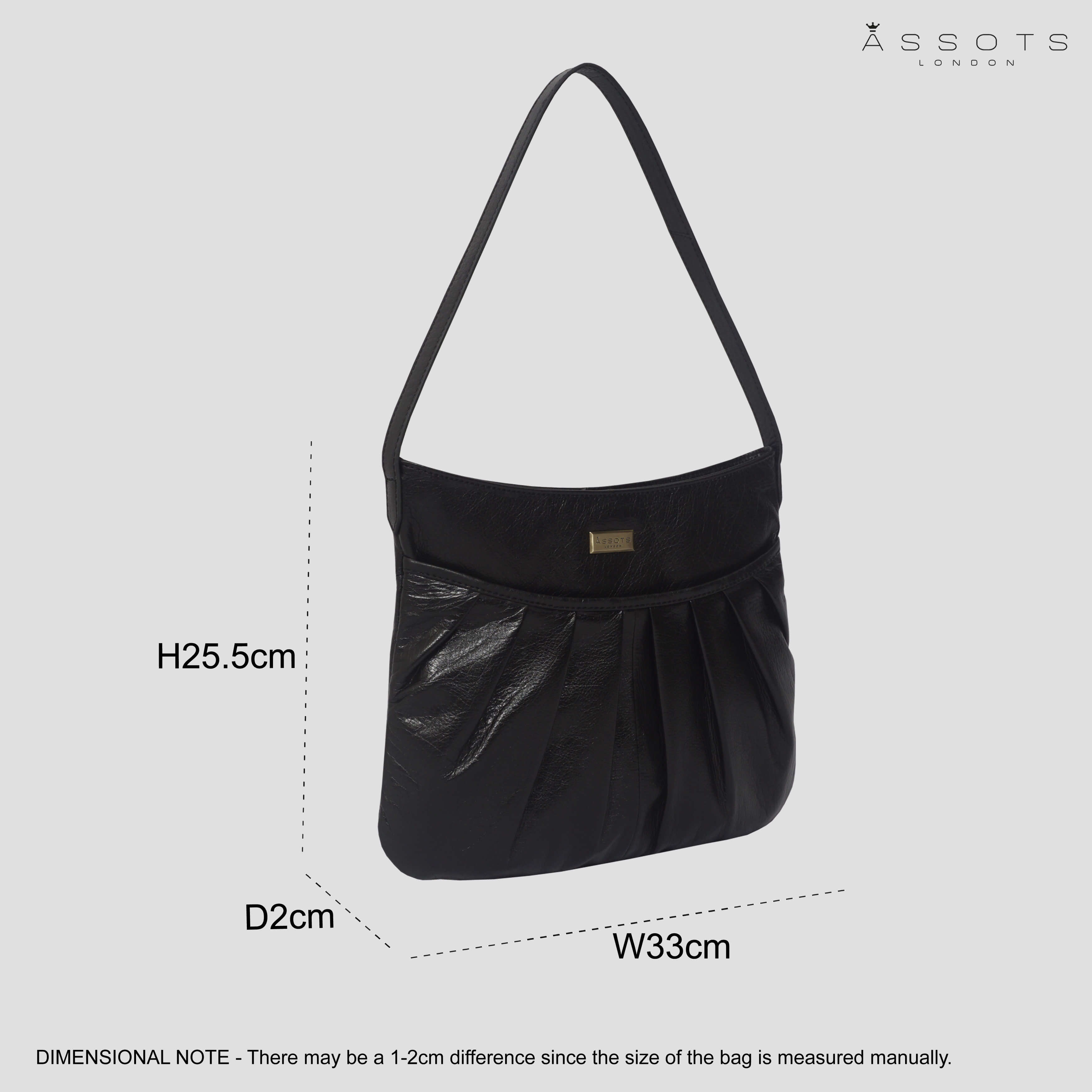 'EVIE' Black Pleated Real Leather Natural Grain Shoulder Bag