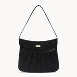 'EVIE' Black Pleated Real Leather Natural Grain Shoulder Bag