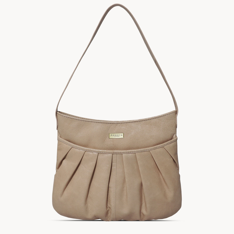 'EVIE' Nude Pleated Real Leather Natural Grain Shoulder Bag