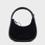 'FAYE' Black Suede Real Leather Shoulder Mini Grab Bag