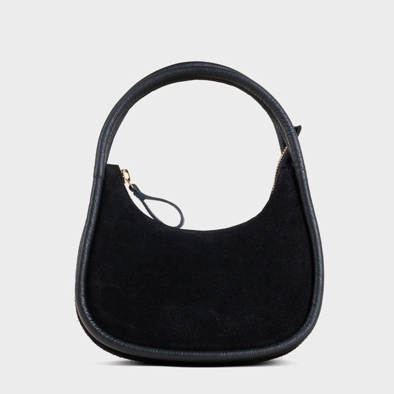 'FAYE' Black Suede Real Leather Shoulder Mini Grab Bag