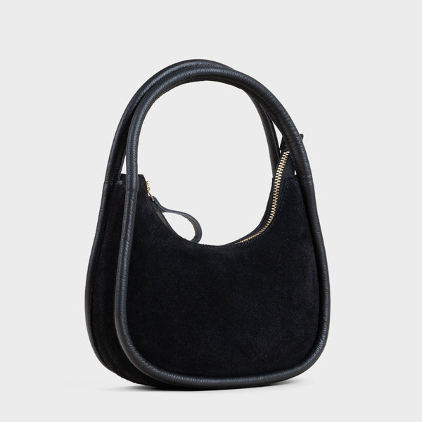'FAYE' Black Suede Real Leather Shoulder Mini Grab Bag