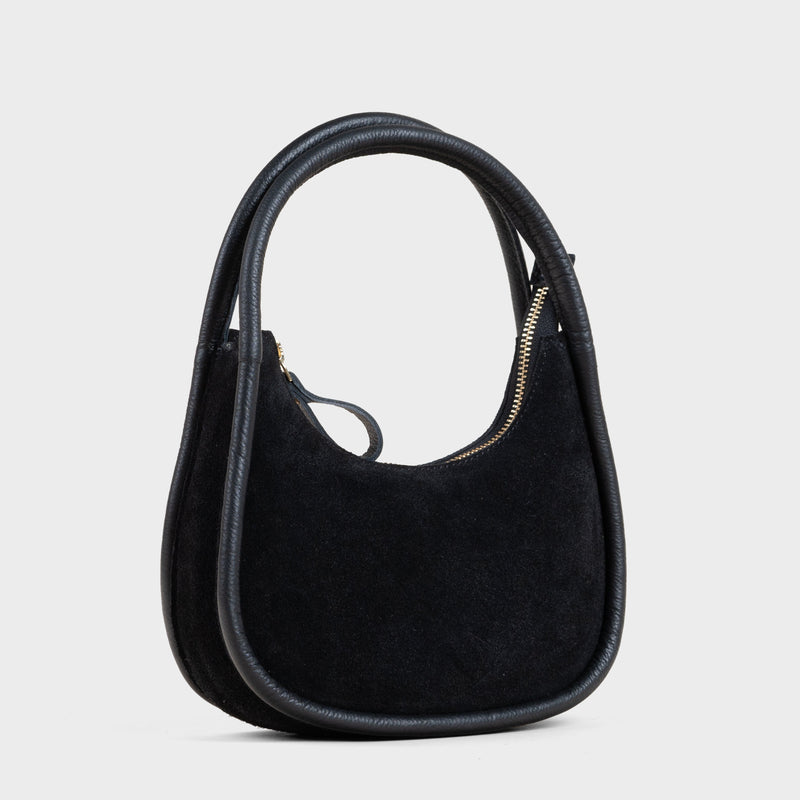 'FAYE' Black Suede Real Leather Shoulder Mini Grab Bag