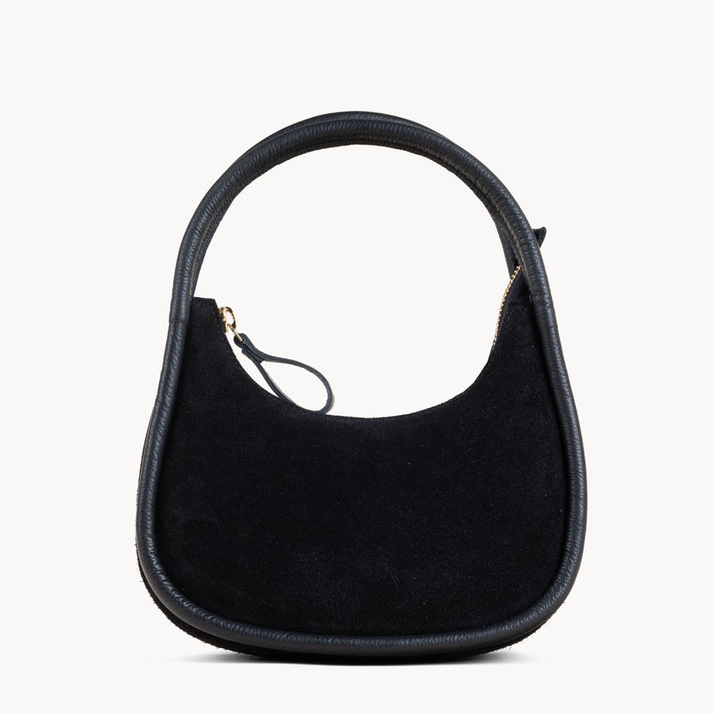 'FAYE' Black Suede Real Leather Shoulder Mini Grab Bag