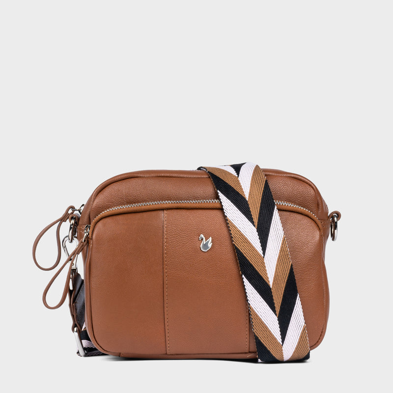 'KEW' Tan Soft Nappa Full Grain Real Leather Crossbody Bag